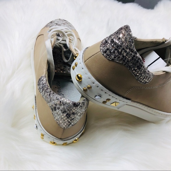 Piampiani Italy Cream Sneakers Size 6 Studded - Picture 4 of 8